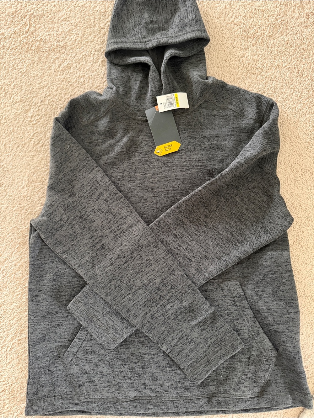 Men's Heather Gray Hooded Sweater - Soft Knit Pullover - G. H. Bass & Co - M